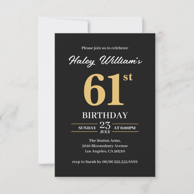 Invitation Black Gold Minimalist Moderne Simple 61e anniversa (Devant)