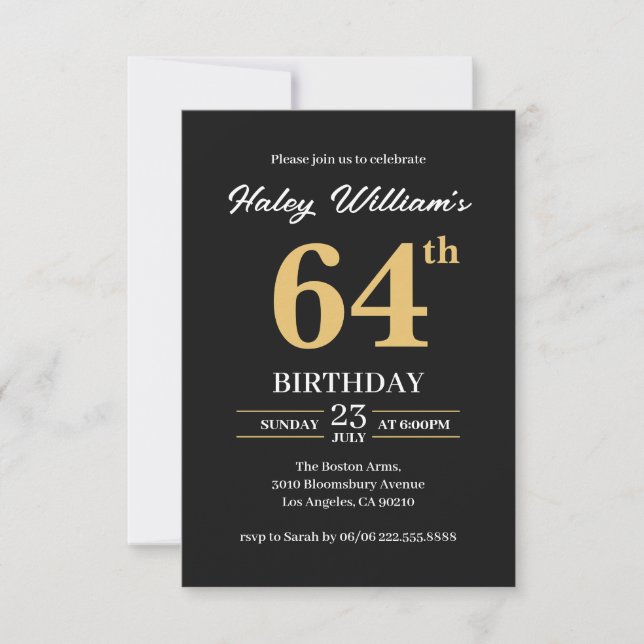 Invitation Black Gold Minimalist Moderne Simple 64e anniversa (Devant)