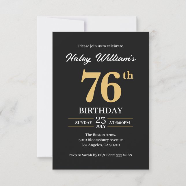 Invitation Black Gold Minimalist Moderne Simple 76e anniversa (Devant)