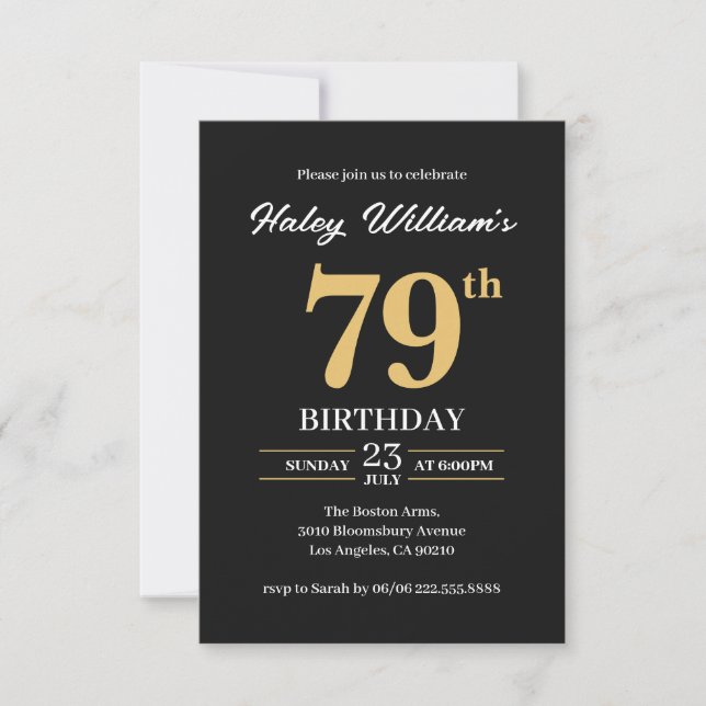 Invitation Black Gold Minimalist Moderne Simple 79e anniversa (Devant)