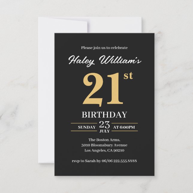 Invitation Black Gold Minimalist Simple Modern 21e anniversai (Devant)