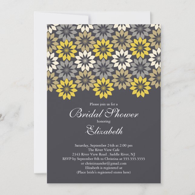 Invitation Black & Gold Modern Blooms Fête de l'mariée floral (Devant)