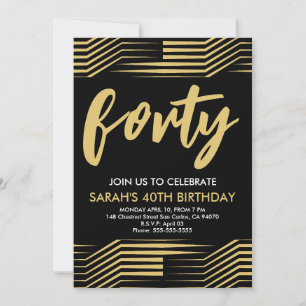 Invitation Black Gold Modern Minimalist 40th Birthday Party