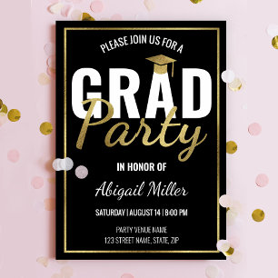 Invitation Black & Gold Modern Script Graduation Party