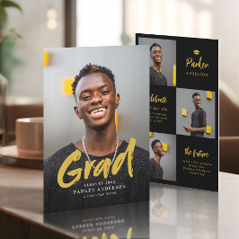 Invitation Black & Gold Modern Script Photo Graduation