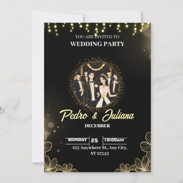 Invitation Black Gold Modern Wedding Party (Devant)
