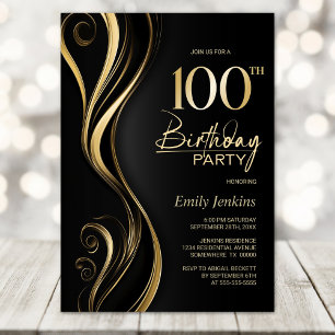 Invitation Black Gold moderne 100e fête d'anniversaire