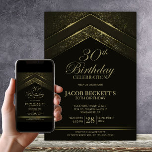 Invitation Black Gold moderne 30e fête d'anniversaire