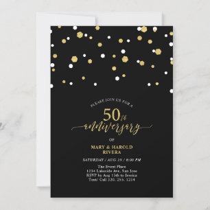 Invitation Black & Gold Moderne 50e fête Mariage Anniversaire