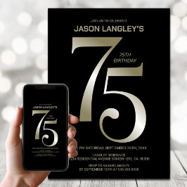 Invitation Black Gold moderne 75e fête d'anniversaire