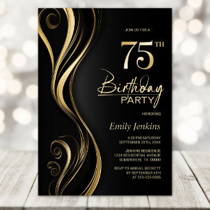 Invitation Black Gold moderne 75e fête d'anniversaire