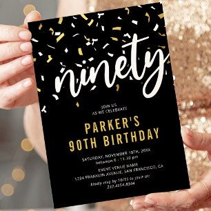 Invitation Black & Gold moderne 90th Birthday Party Invitatio