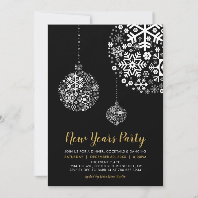 Invitation Black & Gold Moderne Nouvel An Eve Party Invitatio (Devant)