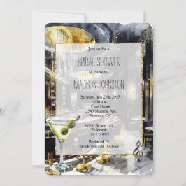 Invitation Black Gold Night Club Martini Fête des mariées