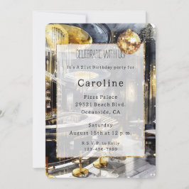 Invitation Black Gold Night Club Party Disco Ball Anniversair