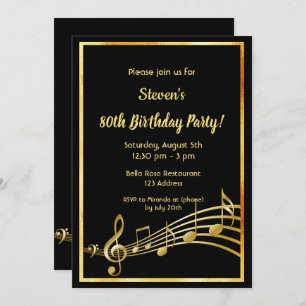 Invitation Black gold notes anniversaire