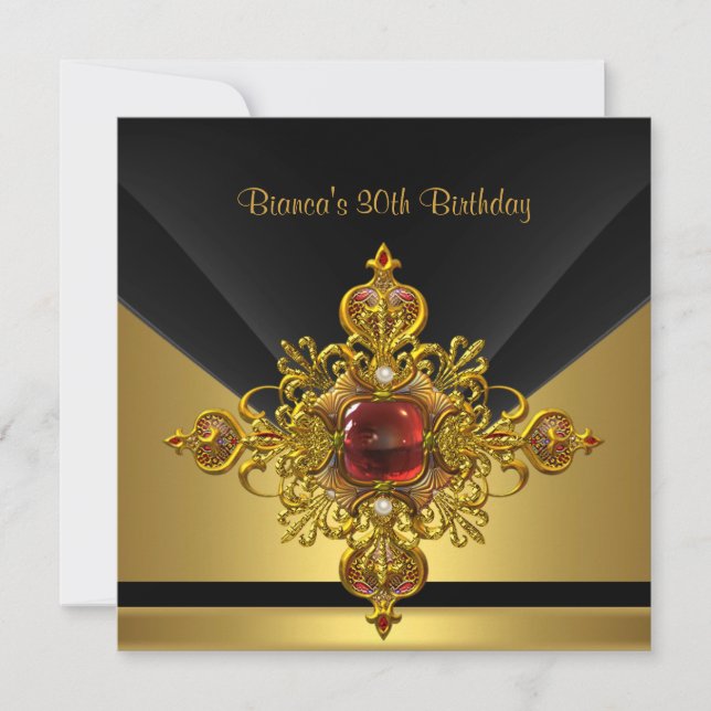 Invitation Black Gold Ornate Jewel 30e fête d'anniversaire (Devant)