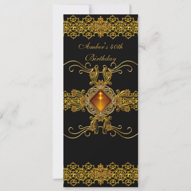 Invitation Black Gold Ornate Jewel 40e fête d'anniversaire (Devant)