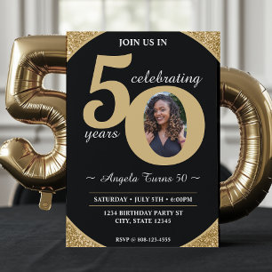 Invitation Black & Gold Parties scintillant 50 Cinquante ans