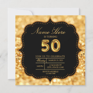 Invitation Black Gold Parties scintillant 50e anniversaire ad