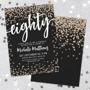 Invitation Black Gold Parties scintillant 80e anniversaire