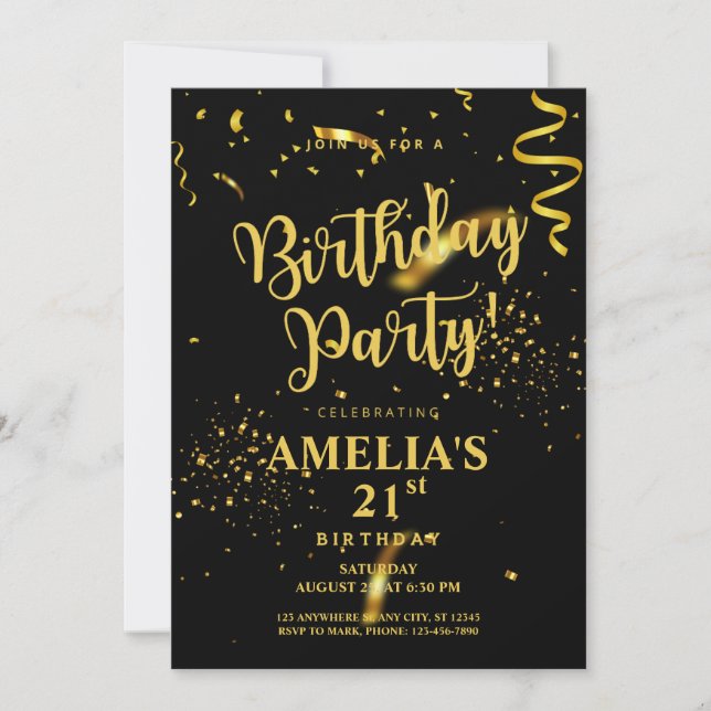 Invitation Black Gold Parties scintillant brillante Faisons l (Devant)