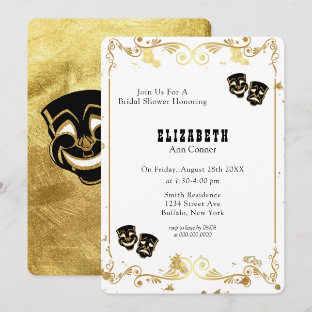 Invitation Black Gold Parties scintillant Comédie et Fête des (Devant / Derrière)