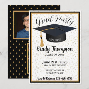Invitation Black & Gold Parties scintillant & Étoiles 2 Photo