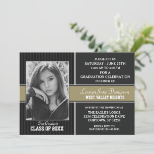 Invitation Black Gold Photo Graduation Annonces
