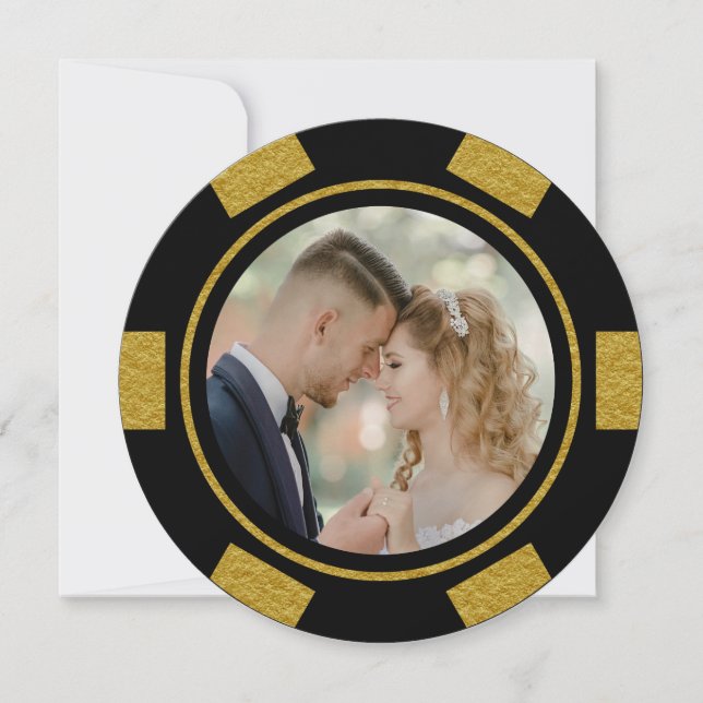 Invitation Black Gold Poker Chip Mariage Eloped Party (Devant)