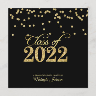Invitation Black & Gold Polkadot Classe de Parties scintillan