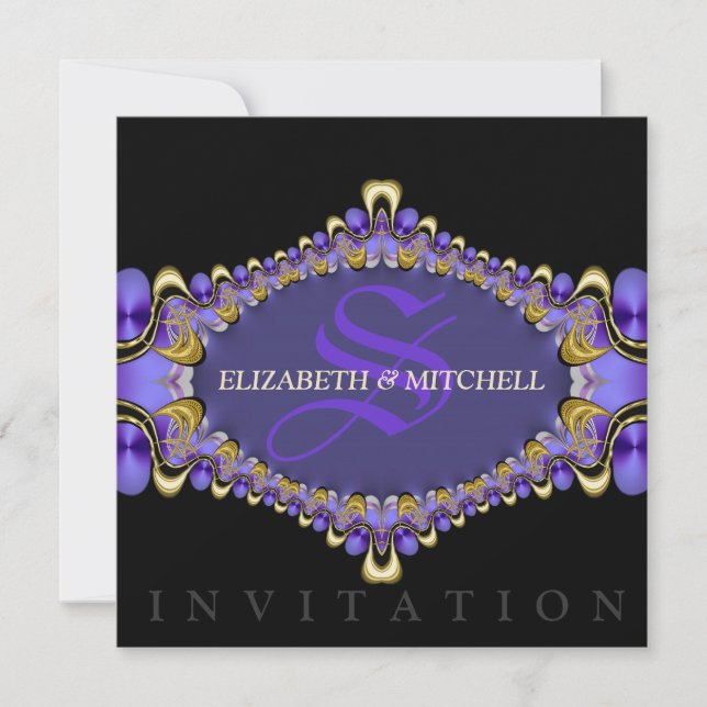 Invitation Black Gold Purple dentelle gothique Mariage médiév (Devant)