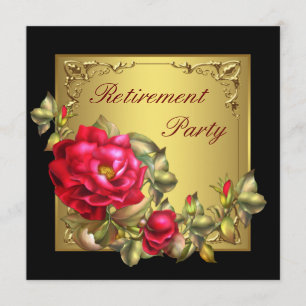 Invitation Black Gold Red Rose Fête de retraite des femmes