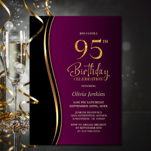 Invitation Black Gold Rose 95e fête d'anniversaire