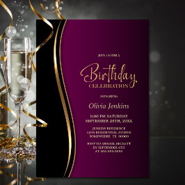Invitation Black Gold Rose fête d'anniversaire