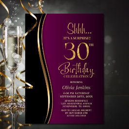 Invitation Black Gold Rose Surprise 30e anniversaire