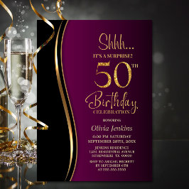 Invitation Black Gold Rose Surprise 50e anniversaire