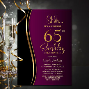 Invitation Black Gold Rose Surprise 65e anniversaire