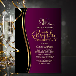 Invitation Black Gold Rose Surprise fête d'anniversaire
