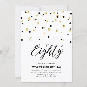 Invitation Black & Gold Simple 80th Birthday Party