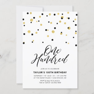 Invitation Black & Gold Simple Cent 100e fête d'anniversaire
