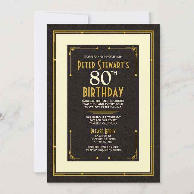 Invitation Black Gold Simple Homme's Classic 80e anniversaire (Devant)