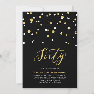 Invitation Black & Gold Simple Soixante 60e Anniversaire Fête
