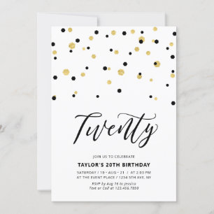 Invitation Black & Gold Simple Vingt 20e anniversaire