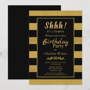 Invitation Black Gold Strike Surprise fête d'anniversaire