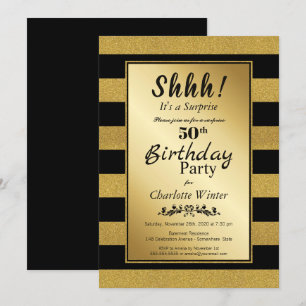 Invitation Black Gold Striped Surprise 50e anniversaire