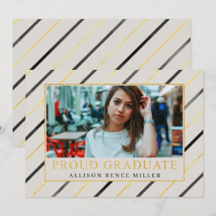Invitation Black Gold Stripes Moderne Élégant Diplôme Photo