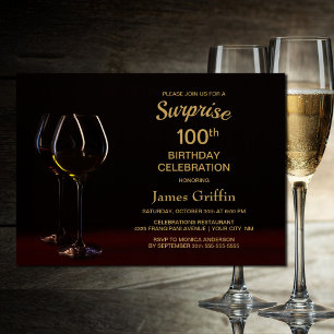 Invitation Black Gold Surprise 100e Anniversaire Verre de vin