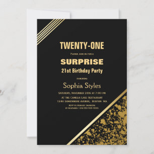 Invitation Black Gold Surprise 21e fête d'anniversaire