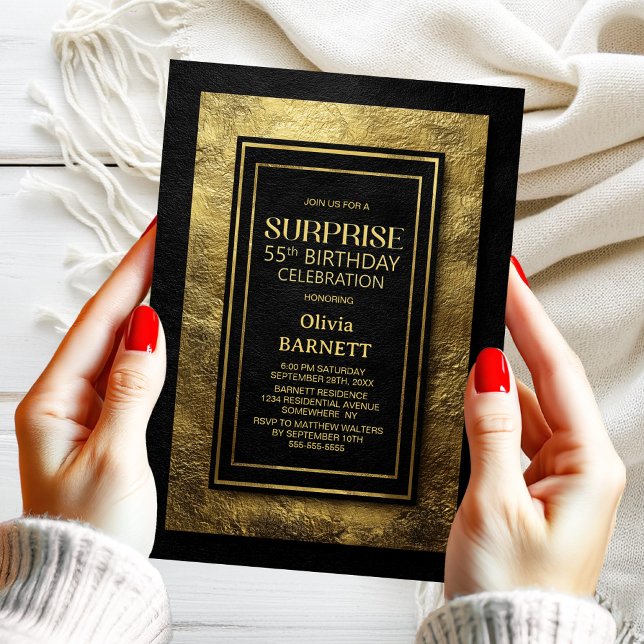 Invitation Black Gold Surprise 55th Birthday Party (Créateur téléchargé)